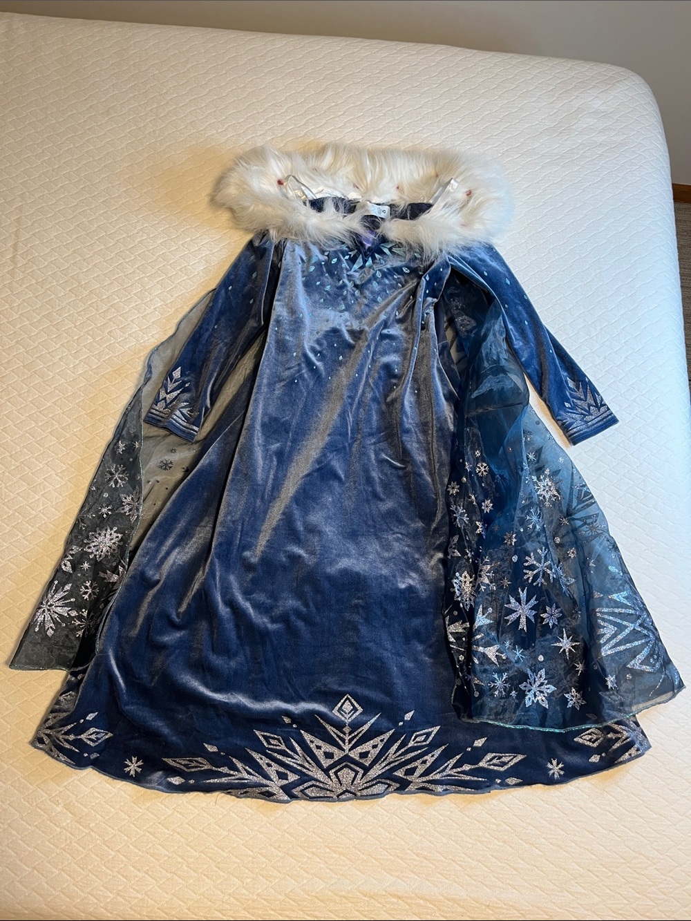 Disney Frozen Queen Elsa dress with stole & cape, highly detailed, blue velvet